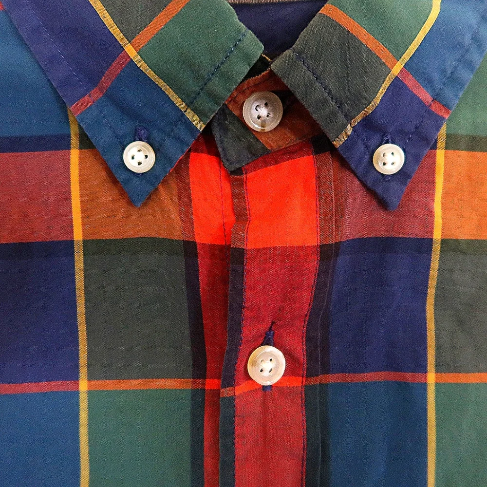 J. Crew Tartan Slim Plaid Orange Blue Green Button Down Shirt Size Small